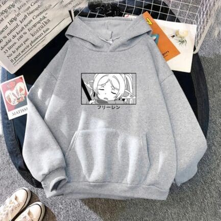 Gray hoodie with anime graphic design
