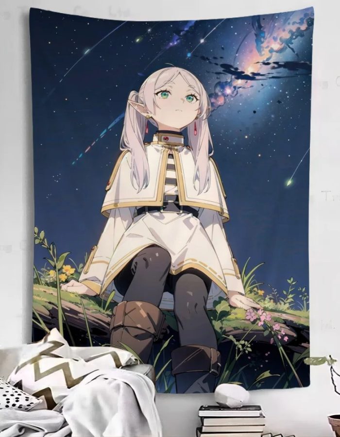 Frieren Moonlit Sky Tapestry